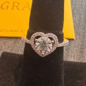 Moissanite 1.5ct solitaire set in heart shaped micro accent Silver Ring